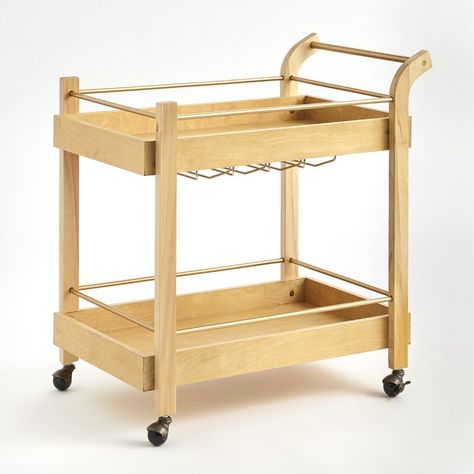 Wade Logan® Andresha Metal Bar Cart & Reviews | Wayfair Butler Bar, Cocktail Tools, Modern Bar Cart, Metal Bar Cart, Coffee Carts, Open Frame, Natural Walnut, Casters Wheels, Metal Bar