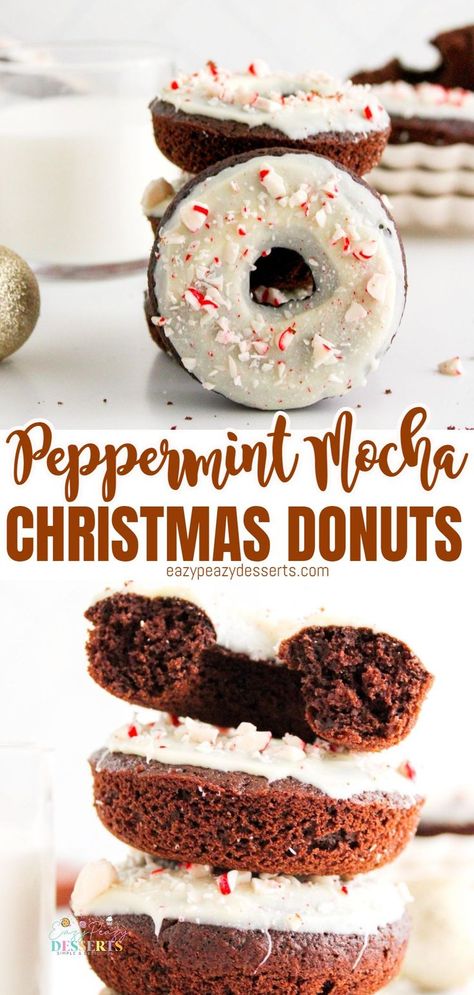 PEPPERMINT MOCHA CHRISTMAS DONUTS Hot Cocoa Donut Recipe, Donut Recipe Christmas, Christmas Donuts Ideas, Xmas Sweets, Holiday Donuts, Donut Ideas, Cup Of Hot Cocoa, Christmas Boards, Donut Toppings