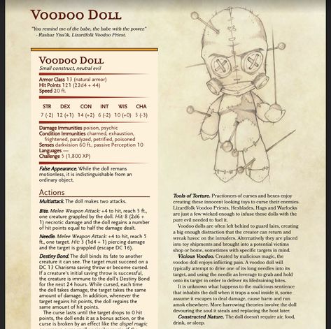 Dnd Doll Monster, Dnd Organizer, Dnd Swamp, Dm Resources, Homebrew Monsters, Dnd Stats, Monster Ideas, Dnd Homebrew, Dnd Stories