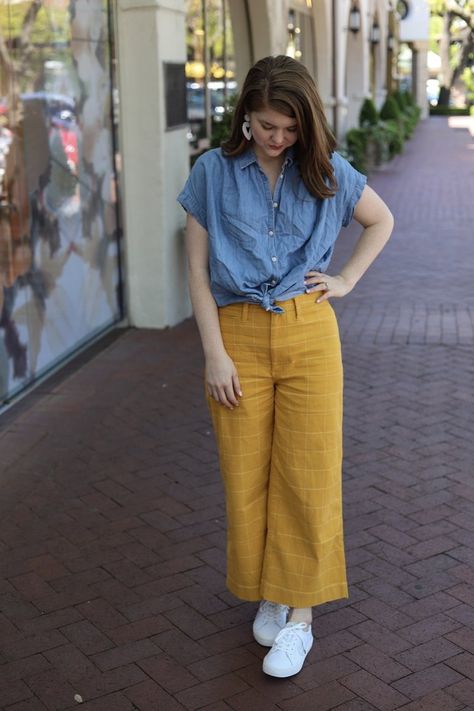 Mustard Cropped Pants Outfit, Yellow Crop Pants Outfit, Mustered Pants Outfit, Yellow Wide Leg Cropped Pants Outfit, Madewell Emmett Pant Outfit, Mustard Yellow Palazzo Pants Outfit, Yellow Mustard Pants Outfit, Mustard Pants Outfit Summer, Mustard Yellow Wide Leg Pants Outfit