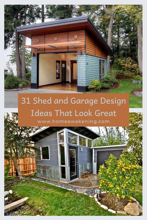 How amazing are these 31 garages and sheds? #garage #shed #homedesign Inside Storage Shed Ideas, Shed Garage Ideas, Woodworking Shed Ideas, Woodworking Shed, Garage Design Ideas, Shed Ramp, Cool Sheds, Shed Blueprints, Free Building Plans