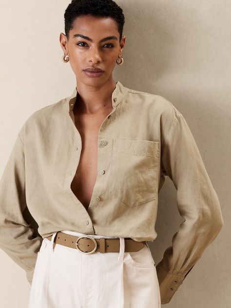 Women's Tops & Blouses | Banana Republic Factory Banana Republic Outfits, Style Inspiration Spring Summer, Beige Shirt, Banana Republic Women, Banana Republic Factory, Tailored Shirts, Band Collar, Fashion Sale, Linen Women