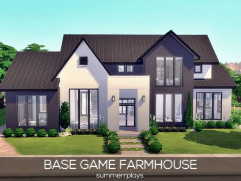 The Sims Resource - Base Game Farmhouse Sims 4 Family House, Sims 4 Modern House, The Sims Houses, Casa The Sims, Sims 4 Houses Layout, The Sims 4 Lots, Modern Family House, Sims 4 Build Ideas, Sims 4 House Ideas