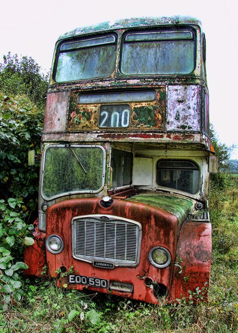 https://www.flickr.com/photos/raphooey/8077529476/in/pool-greenandrust/ Abandoned Vehicles, Apocalypse Aesthetic, Derelict Buildings, Decker Bus, Double Decker Bus, Vw T1, Abandoned Cars, Abandoned Buildings, Barn Finds