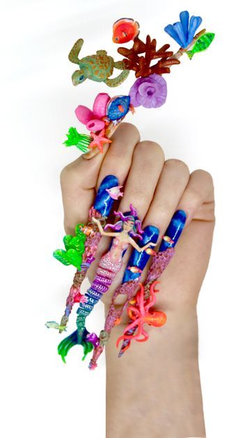 Nail Contest, Extreme Nails, Unicorn Nail Art, Mermaid Nail Art, Mermaid Nail, Encapsulated Nails, 3d Flower Nails, Manicure Nail Designs, Nail Drawing