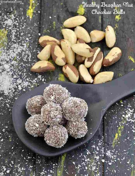 Healthy Brazilian Nut Chocolate Balls recipe, Brazilian Nut Energy Balls Recipe Brazilian Nut Recipes, Brazilian Nuts, Chocolate Balls Recipe, Healthy No Bake Cookies, Energy Balls Recipe, Processor Recipes, Brazilian Recipes, Snack Balls, Chocolate Candy Recipes