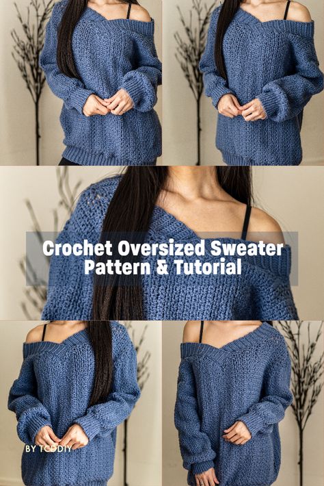 Check out our easy to follow crochet pattern here! Click here now! #crochet #crochetpattern #crochettutorial #crochetdiy Pinterest exclusive coupon code: get 20% off if you spend $19.99+. Use offer code "PIN20" 💖 Be sure to join us on YouTube, Instagram and check out my Etsy @TCDDIY Crochet Oversized Sweater, Oversize Sweater Pattern, Sweater Tutorial, Crochet Pattern Tutorial, Crochet Game, Off The Shoulder Sweater, Crochet Videos Tutorials, Youtube Instagram, Oversize Knit