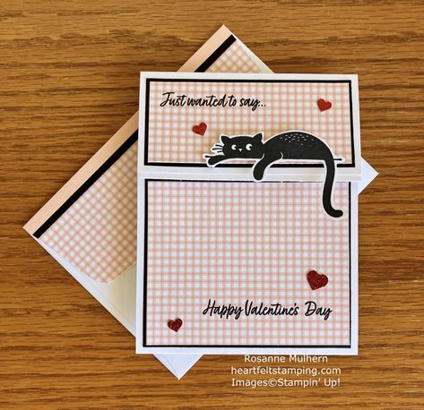 Love Cats Stampin Up Cards, Su Love Cats Cards, Diy Cat Valentines Cards, Stampin Up Love Cats Valentine Cards, Cat Valentines Day Cards, Cat Cards Handmade, Friend Cards, Valentine Love Cards, Cat Stamp