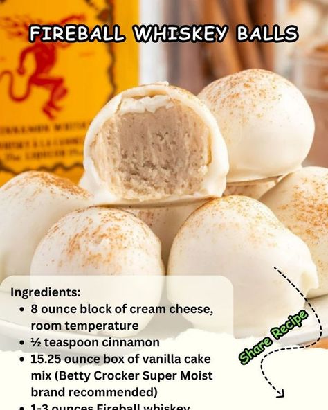 Fireball Balls Recipe, Fireball Whiskey Balls, Whiskey Balls, Whiskey Cookies, Bourbon Balls, Pinky Girls, Fireball Whiskey, Pinky Girl, Vanilla Cake Mixes