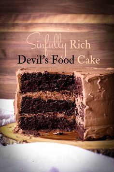 This sinfully dark chocolate Devil's Food Cake is so obscenely rich and fudgy that it elevates chocolate cake to a whole new level of decadence. #chocolate #cake #chocolatecake #devilsfoodcake #best #rich #homemade #fromscratch | ofbatteranddough.com Pizzelle Recipe, Devil's Food Cake, Bakery Treats, Devils Food Cake Mix Recipe, Devils Food Cake, Recipes Chocolate, Cake Recipes From Scratch, Devils Food, Slices Recipes