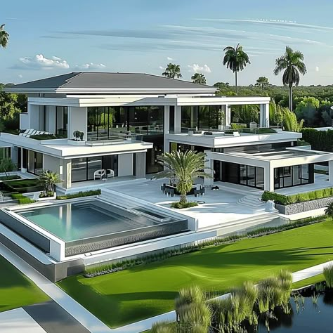 Luxury House Designs Exterior, Bunglows Design Modern, Luxury Exterior Design Dream Homes, Billionaire Houses Mansions, Luxury Duplex House Design, Minimal Villa Design, Duplex Facade, Billionaire House, Ways To Display Family Photos