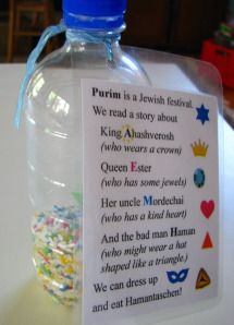 “I Spy” graggers for Purim: water bottles, paint outside with sharpies, glue tissue paper - fill with beans Purim Crafts Preschool, Purim Preschool, Purim Crafts, Jewish Preschool, Discovery Bottles, Jewish Crafts, Jewish Festivals, Hebrew School, Jewish Holiday