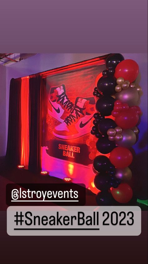 Sneaker Bash Party, Sneaker Backdrop, Sneaker Ball Backdrop Ideas, Sneaker Themed Birthday Party, Sneaker Ball Party Ideas Women, Sneaker Ball Decor Ideas, Sneaker Ball Centerpieces, Sneaker Ball Decorations, Sneaker Ball Party Ideas