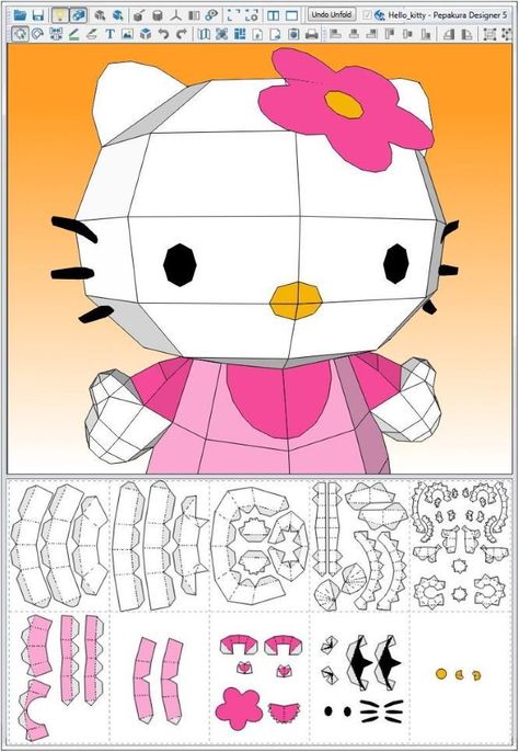 PAPERMAU: Hello Kitty Paper Toy - by Emilia - via Pepakura Gallery Hello Kitty 3d Printable, 3d Paper Hello Kitty, Hello Kitty Box Template, Paper Crafts Templates Printable, Hello Kitty Paper Craft, Hello Kitty Crafts Paper, Hello Kitty Paper Dolls, Hello Kitty Papercraft, Sanrio Paper Craft