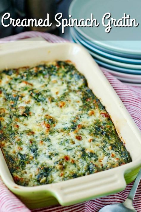 Creamed Spinach Gratin, Creamed Spinach Casserole, Best Creamed Spinach Recipe, Spinach Casserole Recipes, Spinach Side Dish, Spinach Recipes Healthy, Spinach Gratin, Spinach Souffle, Creamed Spinach Recipe