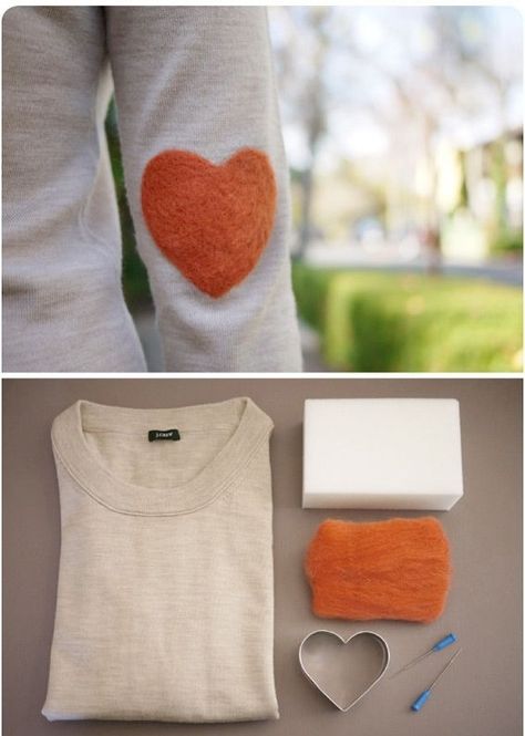 DIY Heart Elbow Patch Sweatshirt Upcycle, Geek Diy, Sweatshirt Refashion, Diy Heart, Upcycle Sweatshirt, Diy Sweatshirt, Old Sweater, Diy Upcycle, Felt Heart