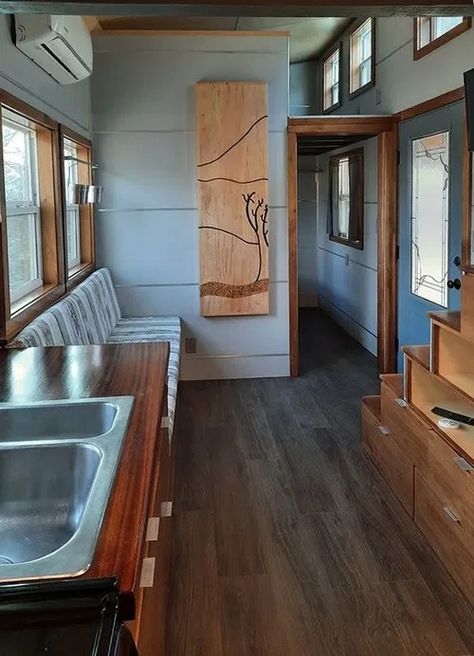 Pre-Owned Tiny House with Downstairs Bedroom & 2 Lofts – Project Small House Small Washer And Dryer, Gas Stove With Oven, Downstairs Bedroom, Composting Toilet, Washer Dryer Combo, Facebook Marketplace, Log Cabins, Tiny House On Wheels, Under Stairs