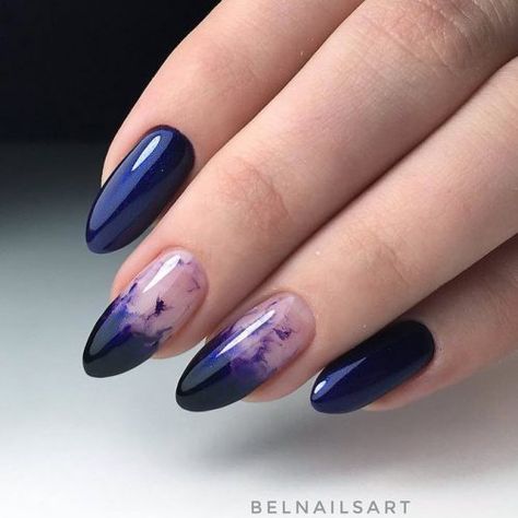 Fancy Nails: 18 Best Ideas For A Win-Win Mani You Will Love ★ Navy Blue Nails, Purple Nail, Trendy Nail Art, Oval Nails, Beautiful Nail Designs, Beauty Nail, Fancy Nails, Nail Polishes, Gorgeous Nails