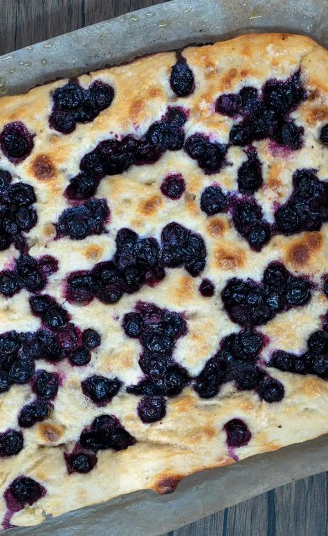 Blueberry Sourdough Focaccia - Wild Vegan Flower Blueberry Foccacia, Blueberry Foccacia Bread, Lemon Blueberry Focaccia, Blackberry Sourdough Recipes, Sweet Sourdough Focaccia Bread, Sourdough Discard Blueberry Lemon Loaf, Lemon Blueberry Sourdough Focaccia, Sourdough Cinnamon Focaccia, Same Day Sourdough Focaccia