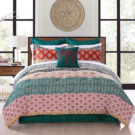 7 Piece Colorful Bohemian Comforter Set Red Orange Bedroom, Orange Pink Bedroom, Bohemian Comforter Sets, Boho Style Bedding, Bohemian Comforter, Bohemian Bedding, Lush Decor, Reversible Comforter, Rv Decor