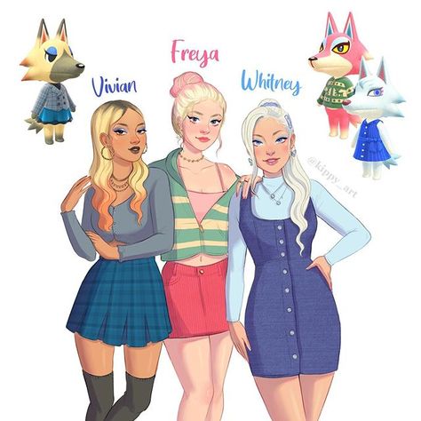 Kippy on Instagram: “Next in the animal crossing series are Vivian, Freya, and…” Vivian Animal Crossing, Cottagecore Animal Crossing, Animal Crossing Funny, Animal Crossing Fan Art, Animal Crossing Characters, Animal Crossing Villagers, As Humans, Nintendo Art, Animal Crossing Game