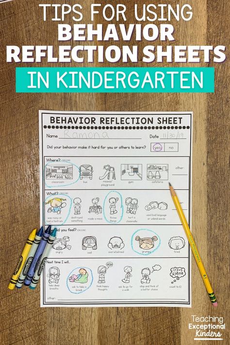 A behavior reflection sheet for kindergarten Classroom Discipline Ideas Preschool, Special Needs Behavior Chart, Behavior Interventions For Kindergarten, Behavior Goals For Kindergarten, Think Sheets For Behavior Kindergarten, Kindergarten Behavior Plan, Kindergarten Class Management Ideas, Self Monitoring Behavior Chart, Kindergarten Consequences