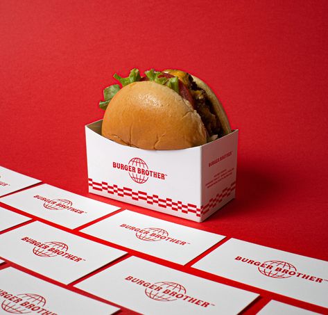 BURGER BROTHER BRAND DESIGN on Behance Milkshake Branding Design, Burger Packaging Ideas, Burger Packaging Design, Burger Branding, Foodtrucks Ideas, Burger Packaging, Burger Design, Burger Box, Food Cart Design