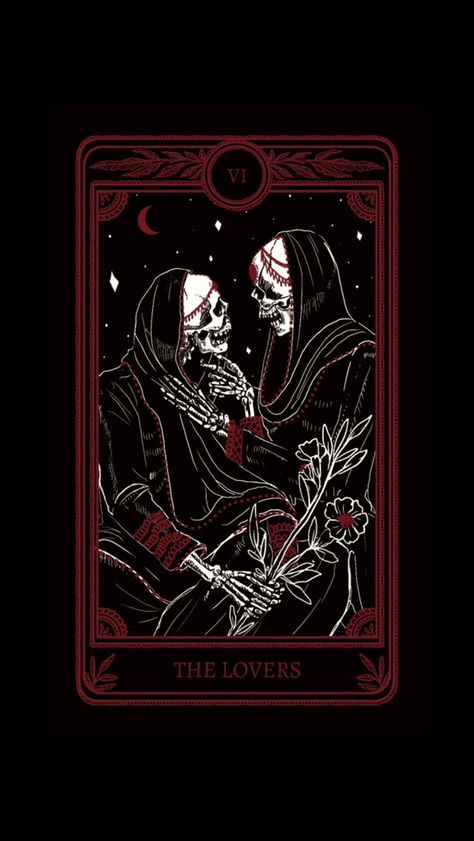 Dark Tarot Cards, Lovers Tarot Card, Halloween Wallpaper Iphone Backgrounds, The Lovers Tarot Card, Red And Black Wallpaper, The Lovers Tarot, Dark Red Wallpaper, Arte Peculiar, Romantic Wallpaper