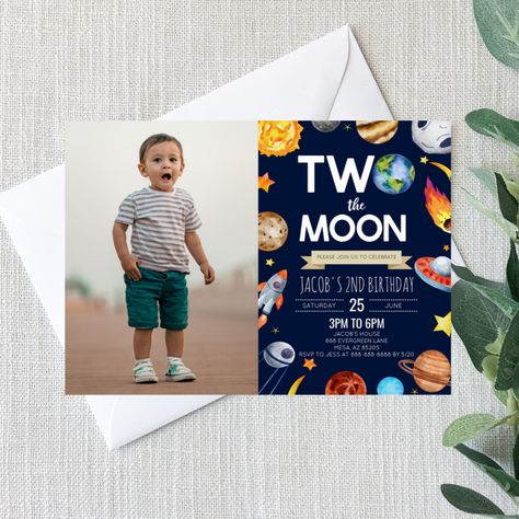 Two The Moon, Outer Space Planets, Birthday Party Design, 2nd Birthday Party, 2nd Birthday Invitations, Free Birthday Invitations, Kids Stationery, Free Birthday Invitation Templates, Party Design