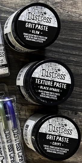 PRICES MAY VARY. Halloween Paste Bundle Crypt grit, Glow grit and black texture pastes Tim Holtz Distress Black Opaque Texture Paste is ideal for creating dimensional effects. Color dry paste with ink, mica spray, paint or crayons and blend with water. Great for use with Tim Holtz Distress Palette Knives. Available in 3 fl oz (88.7 mL) jar Steampunk Diy Crafts, Black Texture, Texture Paste, Steampunk Diy, Distressed Texture, Ranger Ink, Black Textures, Distress Ink, Bottle Art