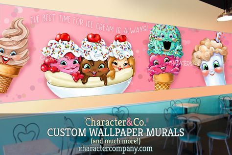 Wall Art Decor & Custom Wallpaper Murals for your Business | Character&Company Ohuhu Art, Create Wallpaper, Ice Cream Wall Art, Waffle Shop, Wall Cutout, Ice Cream Business, Cream Walls, Custom Wall Decor, Attract Customers