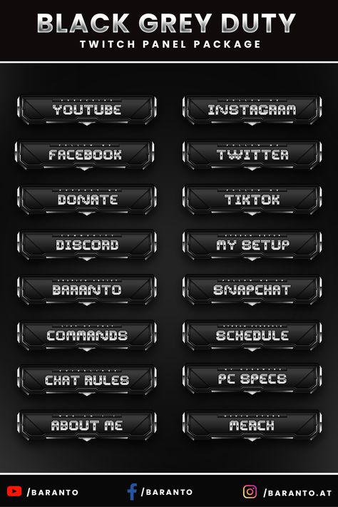 17x Twitch Panels For Your Stream! Discord Me, Twitch Panels, Black Panels, Instant Download Etsy, Black Gray, Drawing Illustrations, Black And Grey, Instant Download, United States