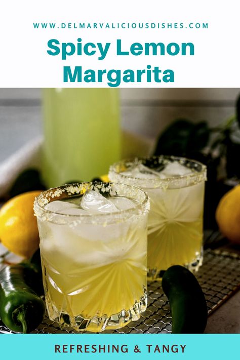 Spicy Lemon Margarita is a sweet, tangy refreshing cocktail with a little heat! Almond Joy Martini Recipe, Lemon Margarita Recipe, Recipe With Jalapeno, Limoncello Lemonade, Jalapeno Tequila, Lavender Latte Recipe, Carrabbas Recipes, Lemon Margarita, Margarita Ingredients