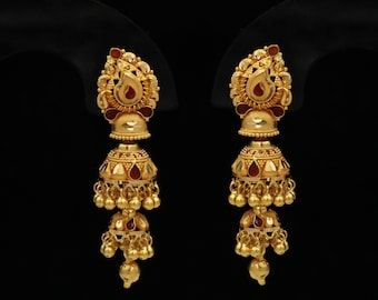 Luxury 22k Gold Traditional Jhumkas, Luxury 22k Yellow Gold Jhumkas, Luxury Yellow Gold Jhumkas For Ceremonial Use, Luxury 22k Gold Ceremonial Jhumkas, Luxury Fusion Yellow Gold Jhumkas, Luxury 22k Yellow Gold Chandbalis, Luxury 22k Gold Traditional Chandbalis, 4 Grams Gold Ear Rings Latest Design, 10 Grams Gold Earrings Designs