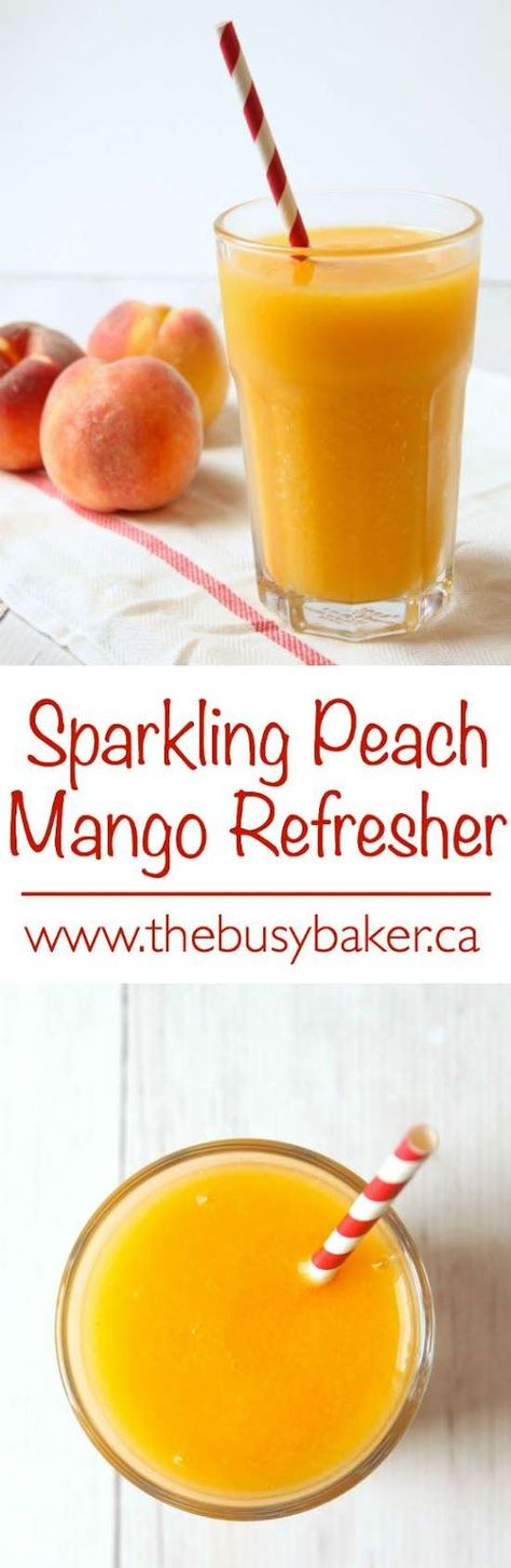 The Busy Baker: Sparkling Peach Mango Refresher: The Busy Baker: Sparkling Peach Mango Refresher Peach Refresher, Mango Refresher, Recipes Mango, Yum Drinks, Drinks Friends, Mango Drinks, Peach Recipes, Cooking Recipes Healthy, Feel Good Food