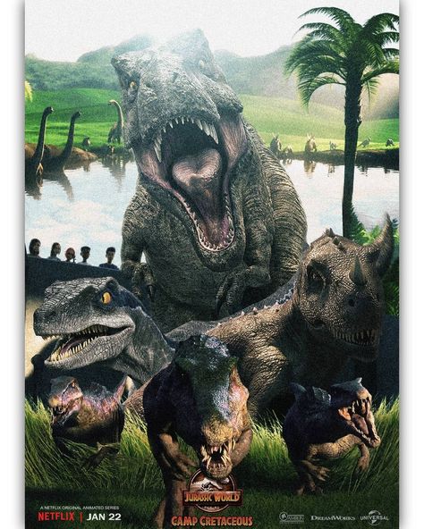 🦖 Jurassic Lord 🦕 on Instagram: “Jurassic World Camp Cretaceous Season 2 Poster Made By Me @glenpowell @rainydaychatter @jameelajamilofficial @kausartheperson @pmikey3…” Jurassic Craft, Fanmade Poster, Jurassic World T Rex, Jurassic World Camp Cretaceous, Jurassic Park Film, Witch Craft Works, Jurassic Park Party, Dinosaur Movie, World Web