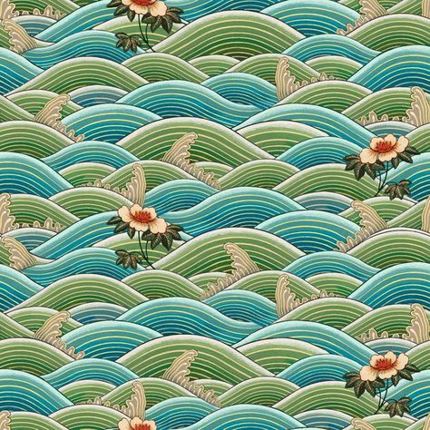 Chinese Flowers, Ocean Waves Art, Art Wave, Chinoiserie Pattern, Chinese Pattern, Wavy Pattern, Wave Art, Chinese Patterns, Pattern Seamless