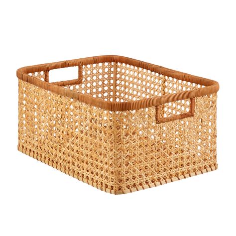 Albany Cane Rattan Bins | The Container Store Small Entryway Bench, Small Foyers, Small Entryway Table, Bathroom Vanity Organization, Cane Baskets, Rattan Cane, Small Entryways, Decorative Storage Boxes, Mirror With Hooks