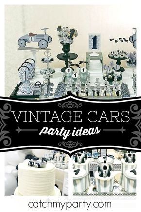 Vintage Car Centerpieces, Vintage Car Themed Birthday Party For Men, Vintage Race Car Centerpiece, Vintage Car Themed Birthday Party, Vintage Race Car Birthday, Vintage Race Car Party, Vintage Car Birthday, Vintage Car Party, Vintage Party Ideas