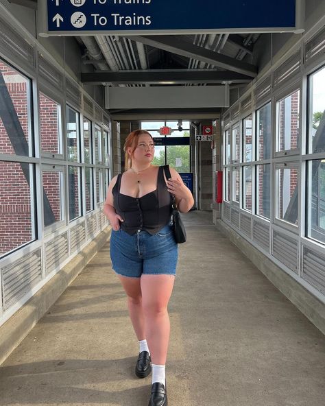 iso a midnight train plus size outfit inspo, plus size style, size 16 fashion, plus size jean shorts, loafer outfits, denim shorts… | Instagram Plus Size Clothing Catalogs, Plus Size Jean Shorts, Outfit Inspo Plus Size, Concert Outfit Plus Size, Loafer Outfits, Size 16 Fashion, Midnight Train, Jean Short Outfits, Denim Shorts Outfit