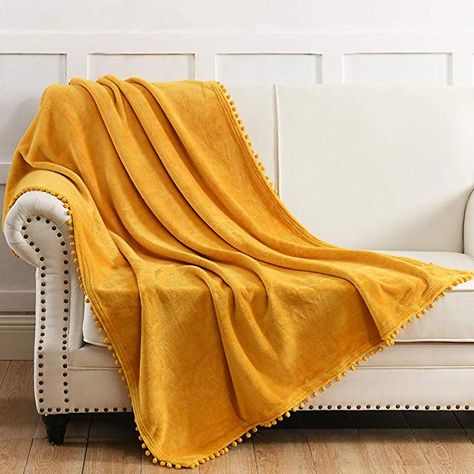 Warm Blankets Cozy, Yellow Throw Blanket, Pom Pom Throw, Animal Throw Pillows, Decorative Throws Blanket, Yellow Sofa, Couch Blanket, Cooling Blanket, Warm Blanket