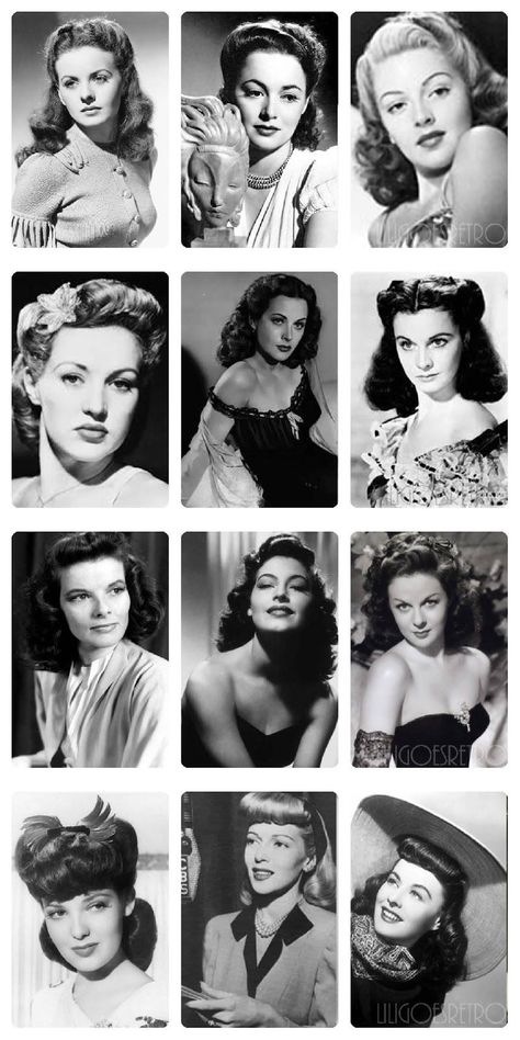 1940 Hair, Hairstyles 1920, 1940s Aesthetic, Vintage Bangs, Ladies Hairstyles, 40s Hairstyles, 1940s Woman, Victory Rolls, 1940s Hairstyles