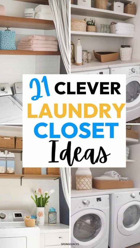 21 Clever Small Laundry Closet Ideas - Sponge Hacks Small Laundry Closets, Tiny Laundry Closet, Small Laundry Closet Ideas, Sponge Hacks, Laundry Closet Ideas, Small Home Bar Ideas, Small Home Office Layout, Small Laundry Closet, Compact Washer And Dryer