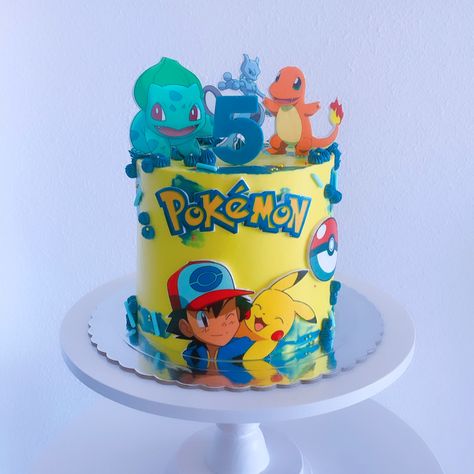 Tarta buttercream con imagen comestible Pokemon Torte, Pikachu Party, Bday Cake, 4th Birthday, No Bake Cake, Kids Party, Cake Decorating, Birthday Cake, Pokemon