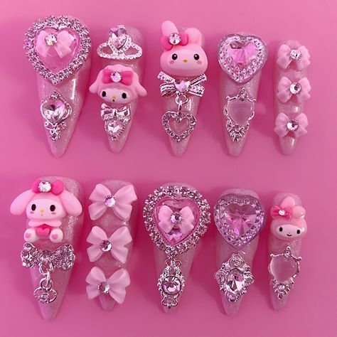 Gyaru Nails, Cute Pink Nails, Art Deco Nails, Gothic Nails, Simple Gel Nails, Hello Kitty Nails, Blush Nails, Pretty Gel Nails, Really Cute Nails