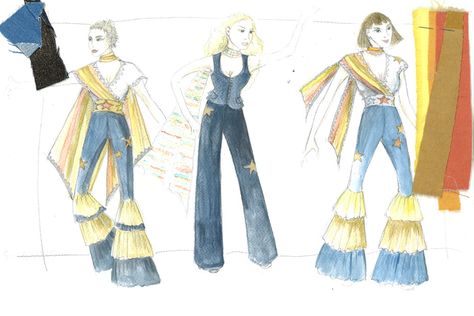 'Mamma Mia! Here We Go Again' Costume Designer On Dressing Cher, Coaxing Colin Firth Into Lycra | Pret-a-Reporter Textiles Alevel, Waiter Outfit, Donna Sheridan, Abba Outfits, Abba Costumes, Costume Design Sketch, Broadway Costumes, Halloween 23, Movie Themed Party