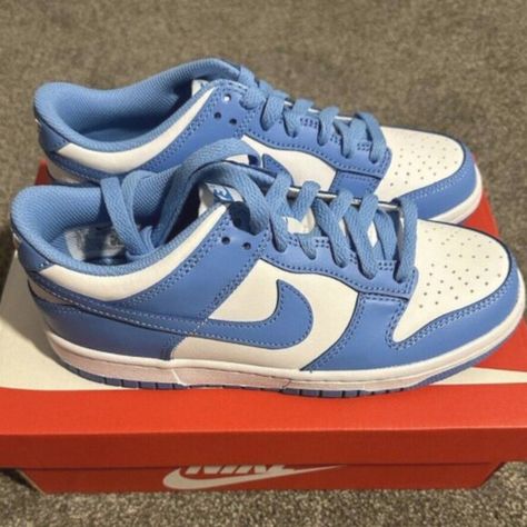 Nike Dunk Low GS University Blue UNC Men's Sneaker Shoes Free Shipping Shoes Free, Sneaker Shoes, University Blue, Nike Dunk Low, Dunk Low, Nike Dunk, Nike Dunks, Leather Design, White Nikes