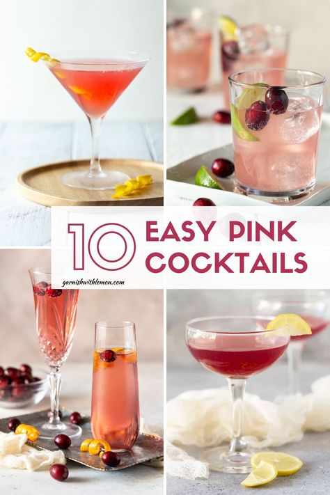 Looking for an easy way to make happy hour different? Break out of your cocktail rut and serve some pretty Pink Cocktails. The hardest part about it will be deciding which one to try first. Best Vodka Drinks, Vodka Drinks Easy, Valentines Food Dinner, Cocktails To Make At Home, Valentines Party Food, Vodka Recipes Drinks, Valentines Recipes Desserts, Christmas Cocktail Party, Prosecco Cocktails