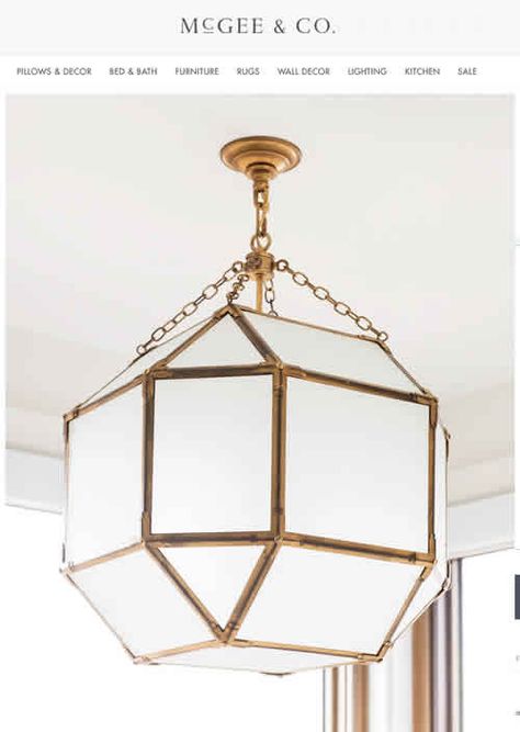 McGee & Co. Morris Lantern in Gilded Iron with White Glass - This looks like the Large version. It is in Gilded Iron with White Glass. I think the one in the magazine has frosted glass. Coordinating Light Fixtures Open Concept, Wc Lighting, Morris Lantern, Entryway Refresh, Moroccan Floor Lamp, Gold Lanterns, Moroccan Lighting, Lantern Centerpieces, Entryway Lighting