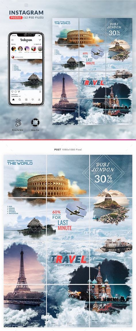 Travel Instagram Template, Instagram 3 Post Layout, Travel Posts Instagram, Travel Agency Instagram Feed, Travel Post Ideas Instagram, Travel Ads Design, Travel Post Design, Creative Instagram Posts, Travel Instagram Post